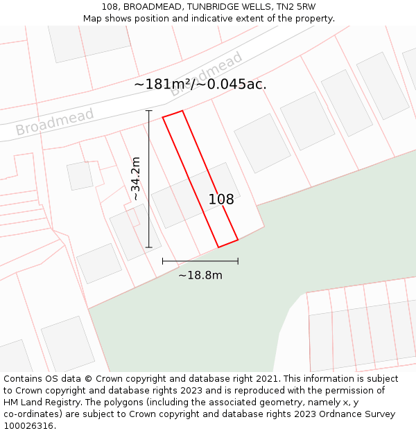 108, BROADMEAD, TUNBRIDGE WELLS, TN2 5RW: Plot and title map