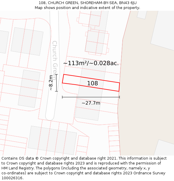 108, CHURCH GREEN, SHOREHAM-BY-SEA, BN43 6JU: Plot and title map