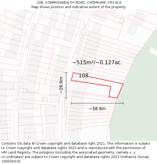 108, COMMONWEALTH ROAD, CATERHAM, CR3 6LS: Plot and title map