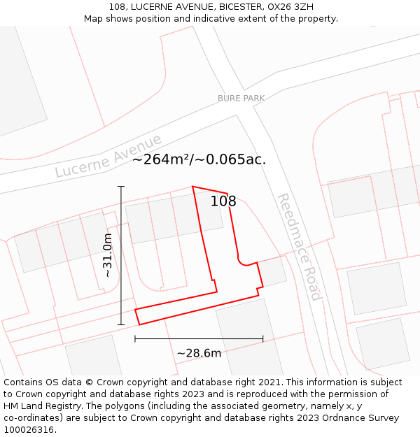108, LUCERNE AVENUE, BICESTER, OX26 3ZH: Plot and title map