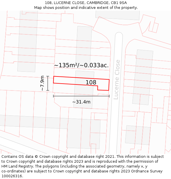 108, LUCERNE CLOSE, CAMBRIDGE, CB1 9SA: Plot and title map