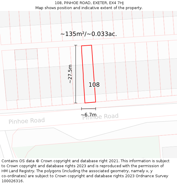 108, PINHOE ROAD, EXETER, EX4 7HJ: Plot and title map
