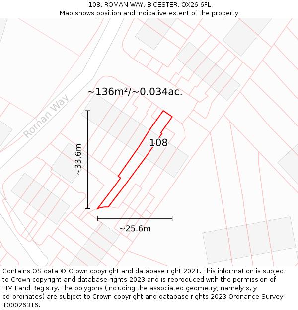 108, ROMAN WAY, BICESTER, OX26 6FL: Plot and title map