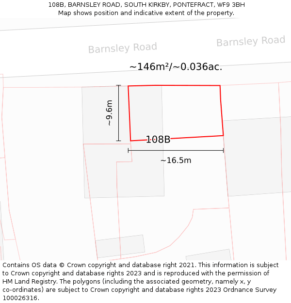 108B, BARNSLEY ROAD, SOUTH KIRKBY, PONTEFRACT, WF9 3BH: Plot and title map