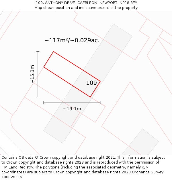 109, ANTHONY DRIVE, CAERLEON, NEWPORT, NP18 3EY: Plot and title map