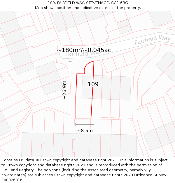 109, FAIRFIELD WAY, STEVENAGE, SG1 6BG: Plot and title map