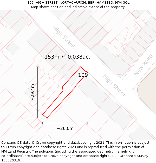 109, HIGH STREET, NORTHCHURCH, BERKHAMSTED, HP4 3QL: Plot and title map