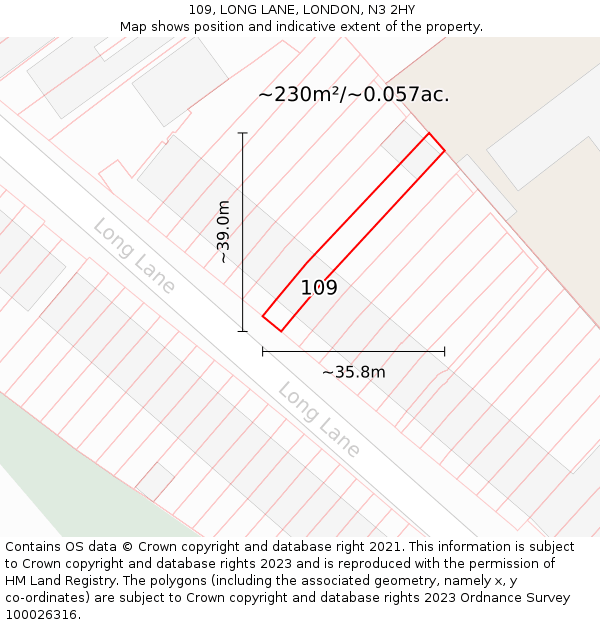 109, LONG LANE, LONDON, N3 2HY: Plot and title map