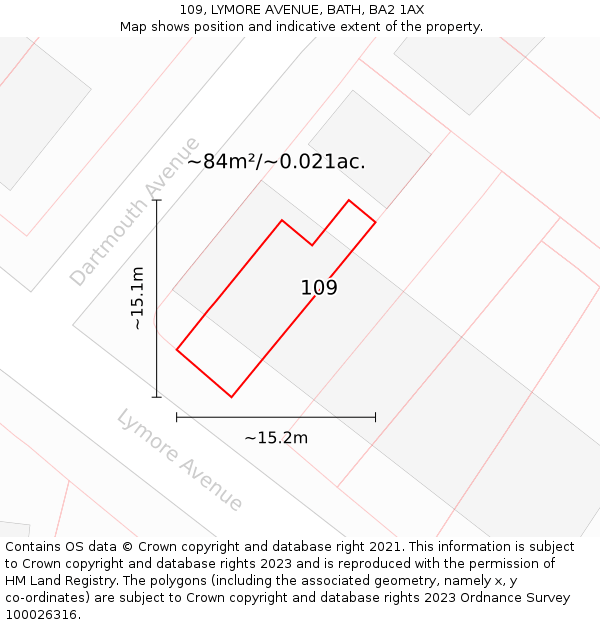 109, LYMORE AVENUE, BATH, BA2 1AX: Plot and title map