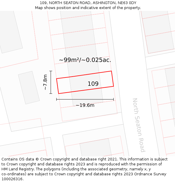 109, NORTH SEATON ROAD, ASHINGTON, NE63 0DY: Plot and title map