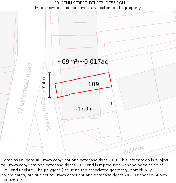 109, PENN STREET, BELPER, DE56 1GH: Plot and title map