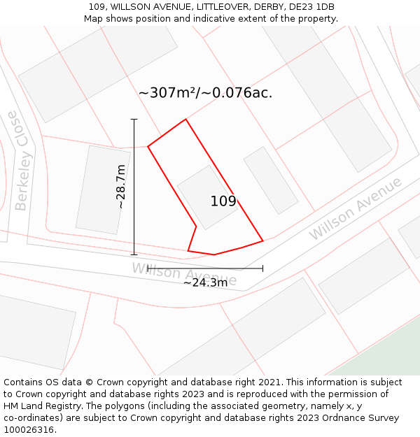 109, WILLSON AVENUE, LITTLEOVER, DERBY, DE23 1DB: Plot and title map