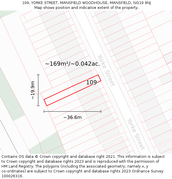 109, YORKE STREET, MANSFIELD WOODHOUSE, MANSFIELD, NG19 9NJ: Plot and title map