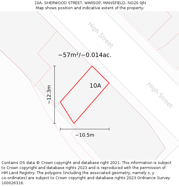 10A, SHERWOOD STREET, WARSOP, MANSFIELD, NG20 0JN: Plot and title map