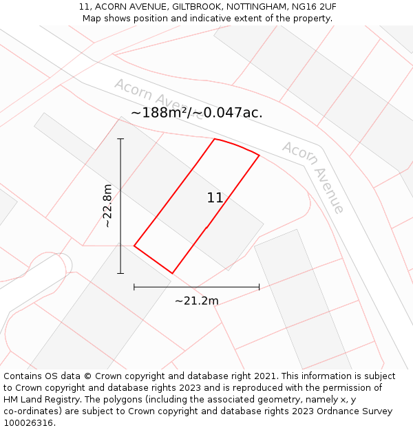 11, ACORN AVENUE, GILTBROOK, NOTTINGHAM, NG16 2UF: Plot and title map