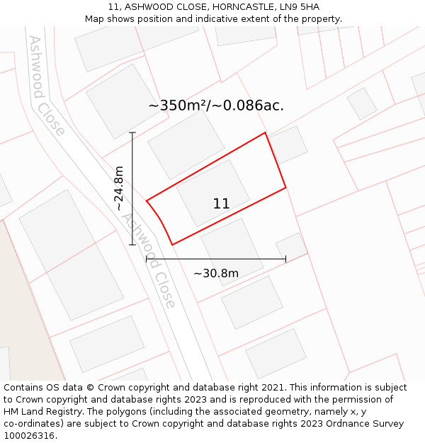 11, ASHWOOD CLOSE, HORNCASTLE, LN9 5HA: Plot and title map