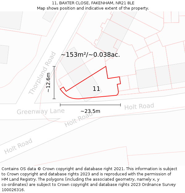 11, BAXTER CLOSE, FAKENHAM, NR21 8LE: Plot and title map