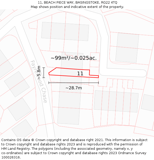11, BEACH PIECE WAY, BASINGSTOKE, RG22 4TQ: Plot and title map