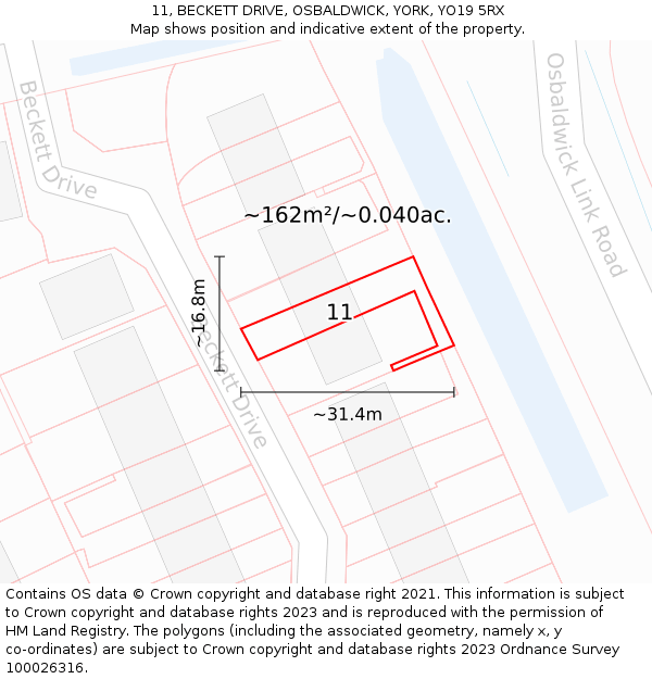 11, BECKETT DRIVE, OSBALDWICK, YORK, YO19 5RX: Plot and title map