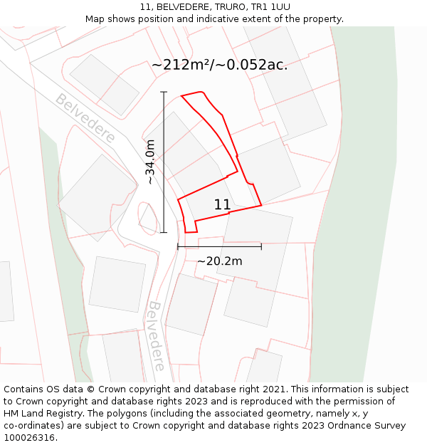 11, BELVEDERE, TRURO, TR1 1UU: Plot and title map