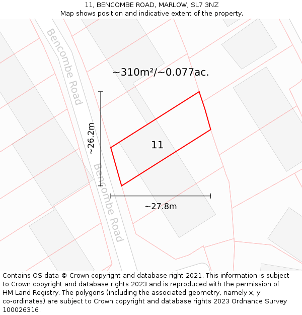 11, BENCOMBE ROAD, MARLOW, SL7 3NZ: Plot and title map