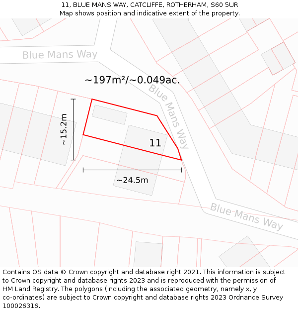 11, BLUE MANS WAY, CATCLIFFE, ROTHERHAM, S60 5UR: Plot and title map