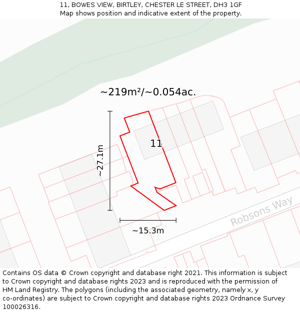 11, BOWES VIEW, BIRTLEY, CHESTER LE STREET, DH3 1GF: Plot and title map