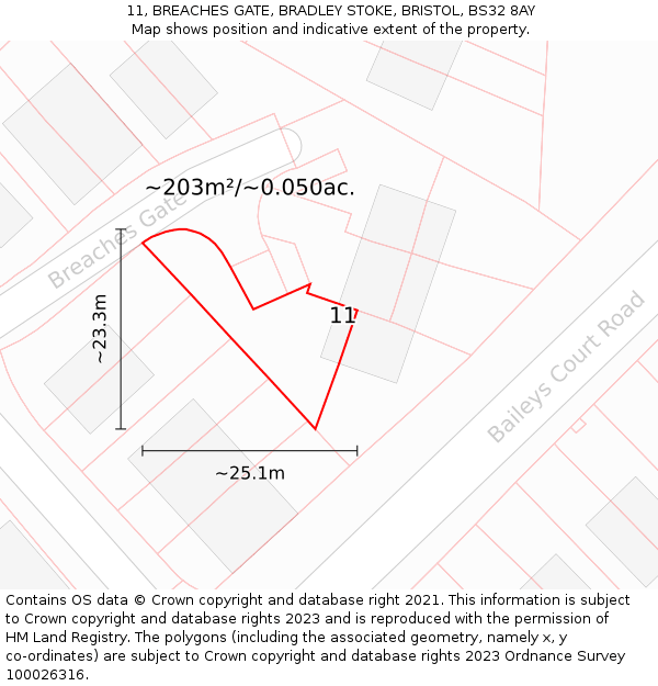 11, BREACHES GATE, BRADLEY STOKE, BRISTOL, BS32 8AY: Plot and title map