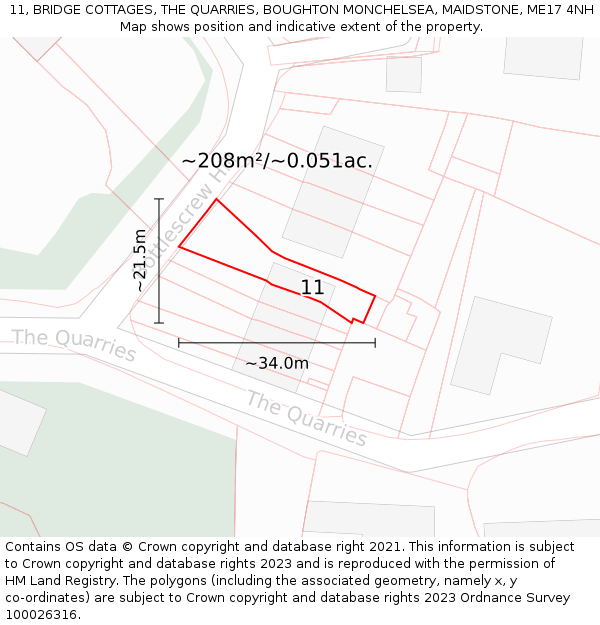 11, BRIDGE COTTAGES, THE QUARRIES, BOUGHTON MONCHELSEA, MAIDSTONE, ME17 4NH: Plot and title map