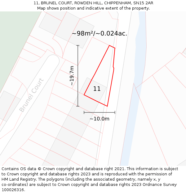 11, BRUNEL COURT, ROWDEN HILL, CHIPPENHAM, SN15 2AR: Plot and title map