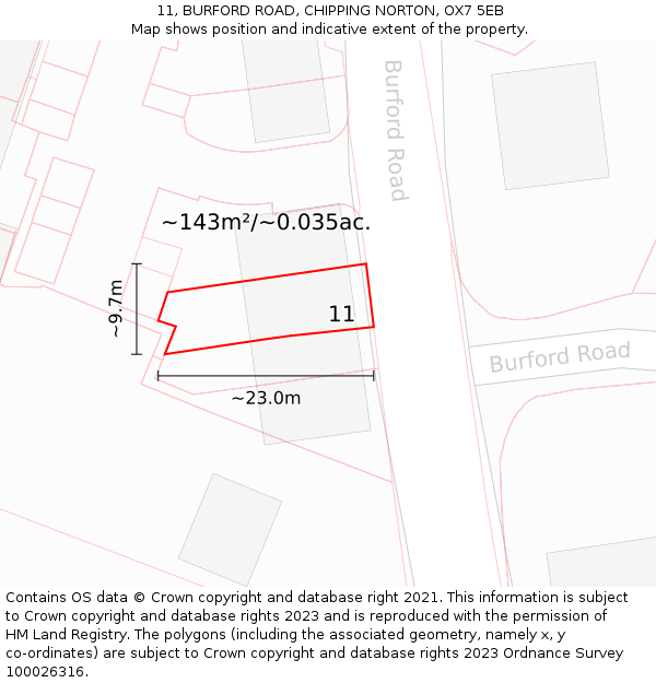 11, BURFORD ROAD, CHIPPING NORTON, OX7 5EB: Plot and title map