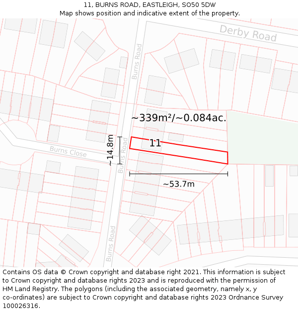 11, BURNS ROAD, EASTLEIGH, SO50 5DW: Plot and title map