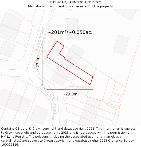 11, BUTTS ROAD, FARINGDON, SN7 7PG: Plot and title map