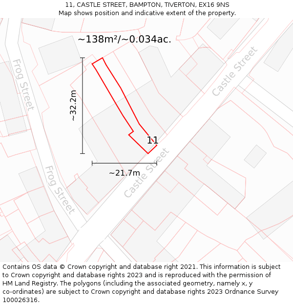 11, CASTLE STREET, BAMPTON, TIVERTON, EX16 9NS: Plot and title map