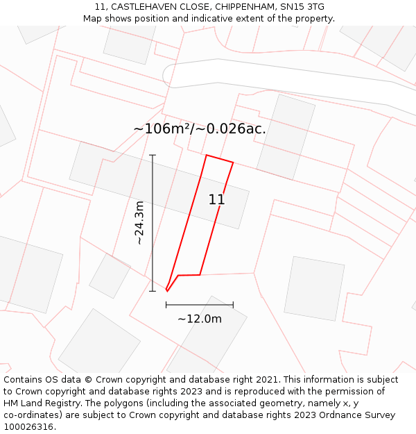 11, CASTLEHAVEN CLOSE, CHIPPENHAM, SN15 3TG: Plot and title map