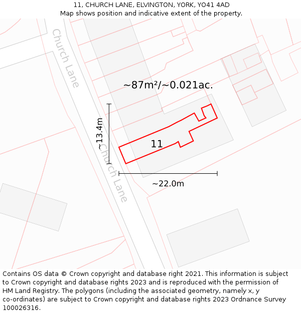 11, CHURCH LANE, ELVINGTON, YORK, YO41 4AD: Plot and title map