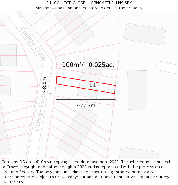 11, COLLEGE CLOSE, HORNCASTLE, LN9 6BY: Plot and title map