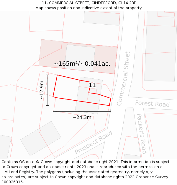11, COMMERCIAL STREET, CINDERFORD, GL14 2RP: Plot and title map