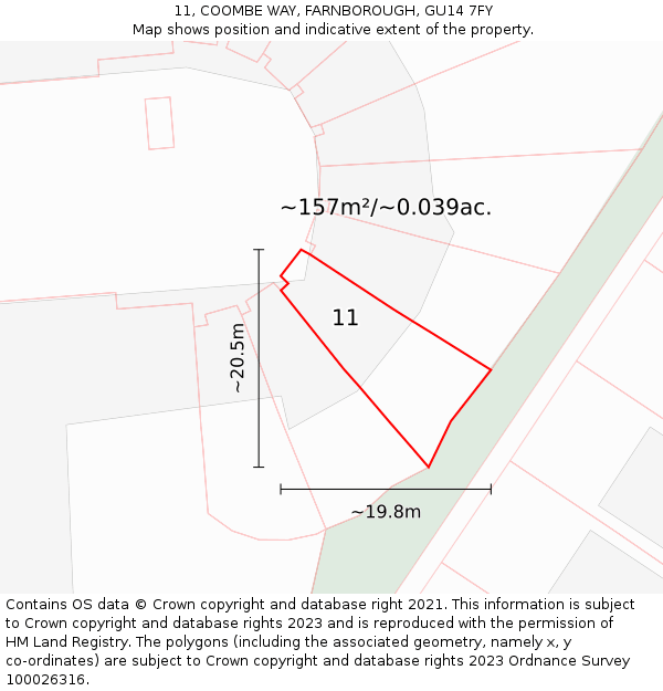 11, COOMBE WAY, FARNBOROUGH, GU14 7FY: Plot and title map