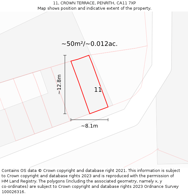 11, CROWN TERRACE, PENRITH, CA11 7XP: Plot and title map