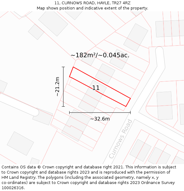 11, CURNOWS ROAD, HAYLE, TR27 4RZ: Plot and title map