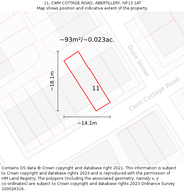 11, CWM COTTAGE ROAD, ABERTILLERY, NP13 1AT: Plot and title map