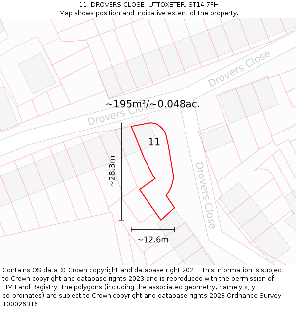 11, DROVERS CLOSE, UTTOXETER, ST14 7FH: Plot and title map
