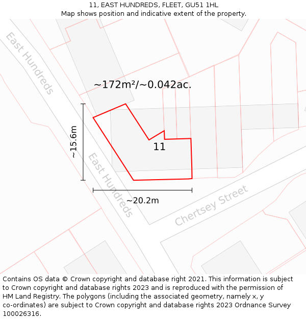 11, EAST HUNDREDS, FLEET, GU51 1HL: Plot and title map