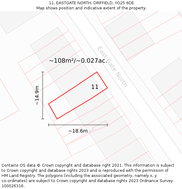11, EASTGATE NORTH, DRIFFIELD, YO25 6DE: Plot and title map