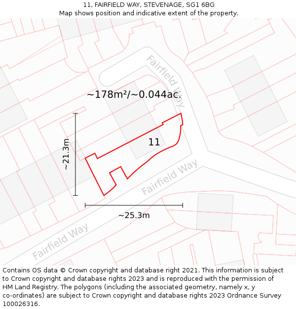 11, FAIRFIELD WAY, STEVENAGE, SG1 6BG: Plot and title map