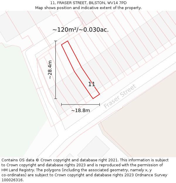 11, FRASER STREET, BILSTON, WV14 7PD: Plot and title map