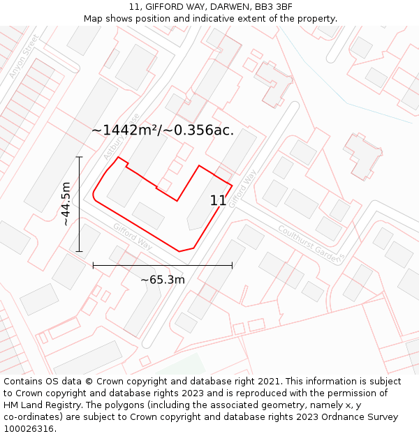 11, GIFFORD WAY, DARWEN, BB3 3BF: Plot and title map