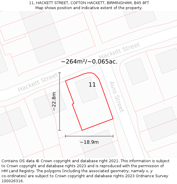 11, HACKETT STREET, COFTON HACKETT, BIRMINGHAM, B45 8FT: Plot and title map