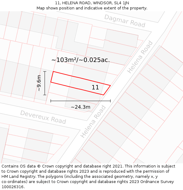 11, HELENA ROAD, WINDSOR, SL4 1JN: Plot and title map